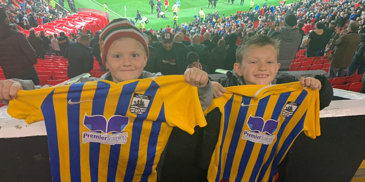 Pilgrims1 Immingham Pilgrims at Old Trafford with Premier Training shirts