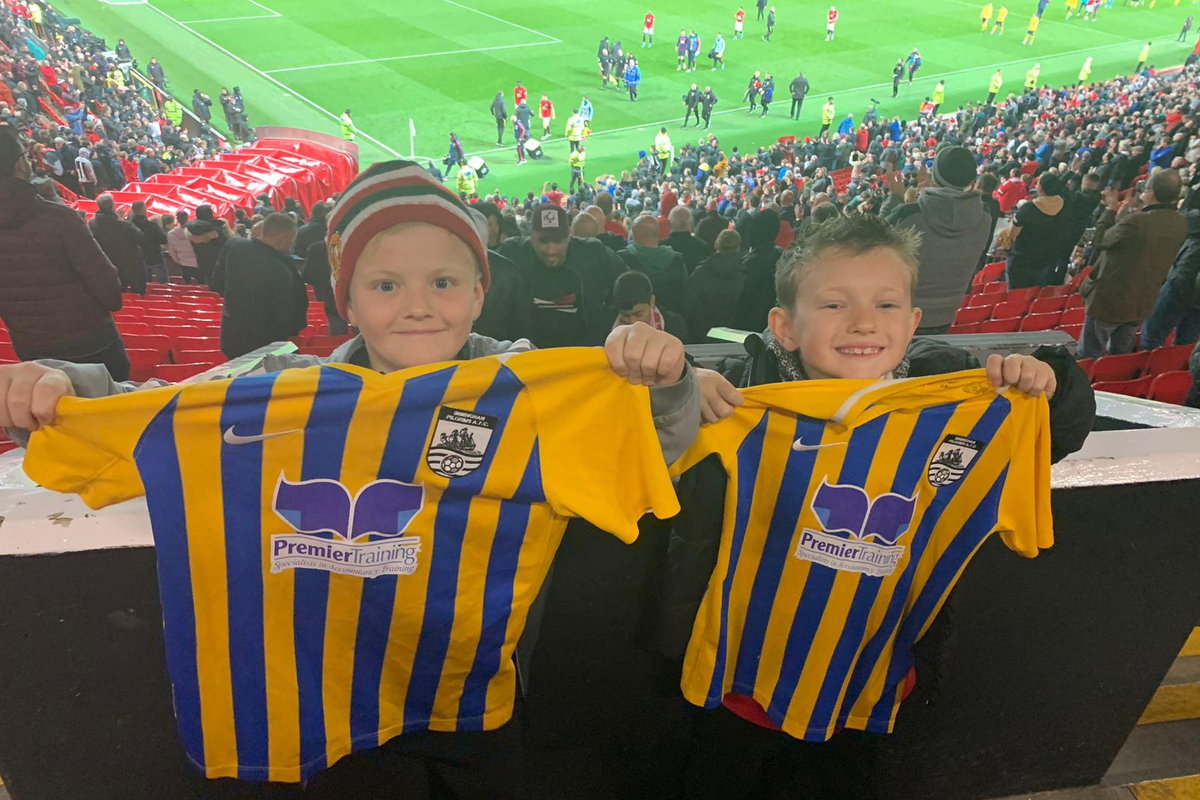 Pilgrims1 Immingham Pilgrims at Old Trafford with Premier Training shirts